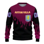 Personalized Aston Villa Flame Outline Claret Black Sweater Best Selling