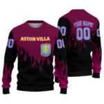 Personalized Aston Villa Flame Outline Claret Black Sweater Best Selling