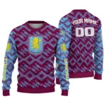 Personalized Aston Villa Lattice Gridwork Claret Sweater Best Selling