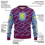 Personalized Aston Villa Lattice Gridwork Claret Sweater Best Selling