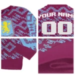 Personalized Aston Villa Lattice Gridwork Claret Sweater Best Selling