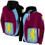 Personalized Aston Villa Minimalist Design Claret Black Hoodie Best Selling