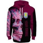 Personalized Aston Villa Skull Motif Claret Black Hoodie Best Selling