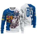 Personalized Barcelona Jesus Tears Blue White Sweater Best Selling
