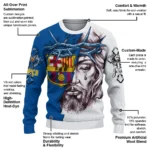 Personalized Barcelona Jesus Tears Blue White Sweater Best Selling