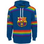 Personalized Barcelona Rainbow Stripes Blue Hoodie Best Selling