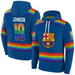 Personalized Barcelona Rainbow Stripes Blue Hoodie Best Selling