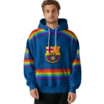 Personalized Barcelona Rainbow Stripes Blue Hoodie Best Selling