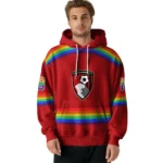 Personalized Bournemouth Rainbow Stripes Red Hoodie Best Selling