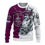 Personalized Burnley Jesus Tears Burgundy White Sweater Best Selling