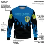 Personalized Leeds United Flame Outline Blue Black Sweater Best Selling