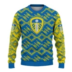 Personalized Leeds United Lattice Gridwork Blue Sweater Best Selling