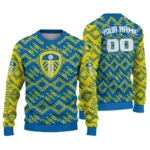 Personalized Leeds United Lattice Gridwork Blue Sweater Best Selling