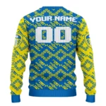 Personalized Leeds United Lattice Gridwork Blue Sweater Best Selling
