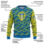 Personalized Leeds United Lattice Gridwork Blue Sweater Best Selling