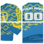 Personalized Leeds United Lattice Gridwork Blue Sweater Best Selling