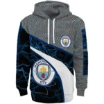 Personalized Manchester City Hexagonal Mesh Sky Blue Black Gray Hoodie Best Selling