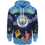 Personalized Manchester City Spongebob Patrick Star Sky Blue Navy Hoodie Best Selling