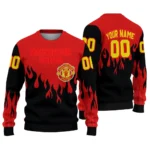 Personalized Manchester United Flame Outline Red Black Sweater Best Selling