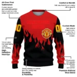Personalized Manchester United Flame Outline Red Black Sweater Best Selling