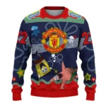 Personalized Manchester United Spongebob Designs Blue Sweater Best Selling