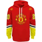 Personalized Manchester United Striped Sleeves Red Hoodie Best Selling