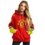 Personalized Manchester United Striped Sleeves Red Hoodie Best Selling