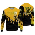 Personalized Wolverhampton Wanderers Flame Outline Old Gold Black Sweater Best Selling