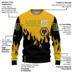 Personalized Wolverhampton Wanderers Flame Outline Old Gold Black Sweater Best Selling