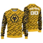 Personalized Wolverhampton Wanderers Lattice Gridwork Old Gold Sweater Best Selling