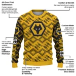 Personalized Wolverhampton Wanderers Lattice Gridwork Old Gold Sweater Best Selling