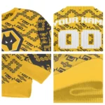 Personalized Wolverhampton Wanderers Lattice Gridwork Old Gold Sweater Best Selling