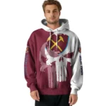 West Ham United Graphic Punisher Claret White Hoodie Best Selling