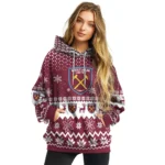 West Ham United Reindeer Motif Claret Hoodie Best Selling
