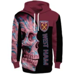 West Ham United Skull Motif Claret Black Hoodie Best Selling
