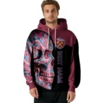 West Ham United Skull Motif Claret Black Hoodie Best Selling