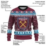 West Ham United Tree Pattern Claret Sweater Best Selling