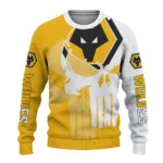 Wolverhampton Wanderers Skull Split Old Gold White Sweater Best Selling
