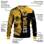 Wolverhampton Wanderers Skull Swirl Old Gold Black Sweater Best Selling