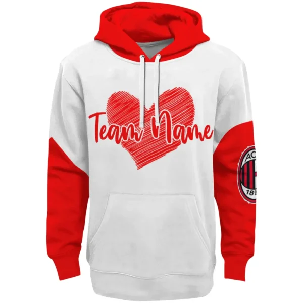 Ac Milan Hoodie Customized Scribble Heart Red White Best Selling