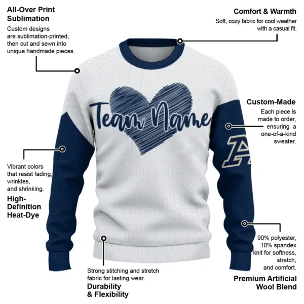 Akron Zips Sweater Custom Heart Sketch Blue White New Arrival