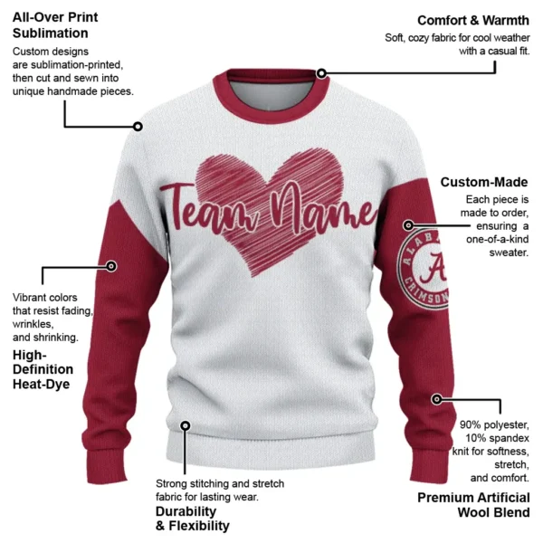 Alabama Crimson Tide Sweater Custom Heart Sketch Crimson White New Arrival