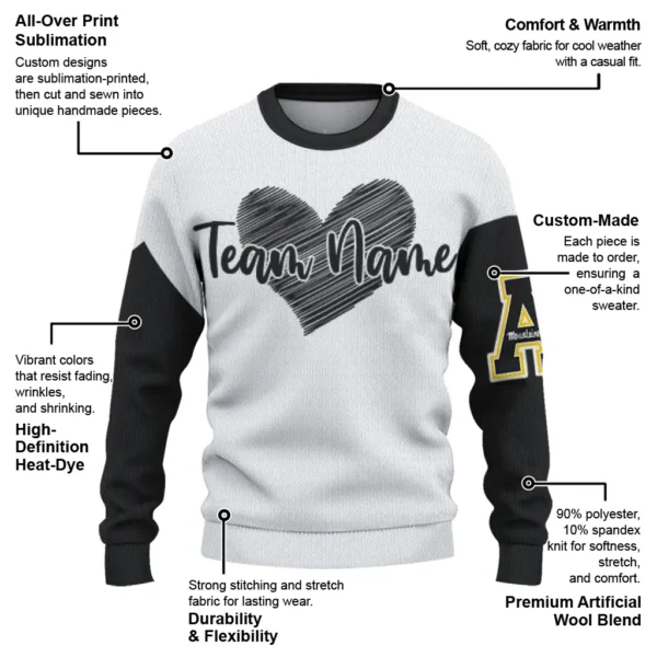 Appalachian State Mountaineers Sweater Custom Heart Sketch Black White New Arrival