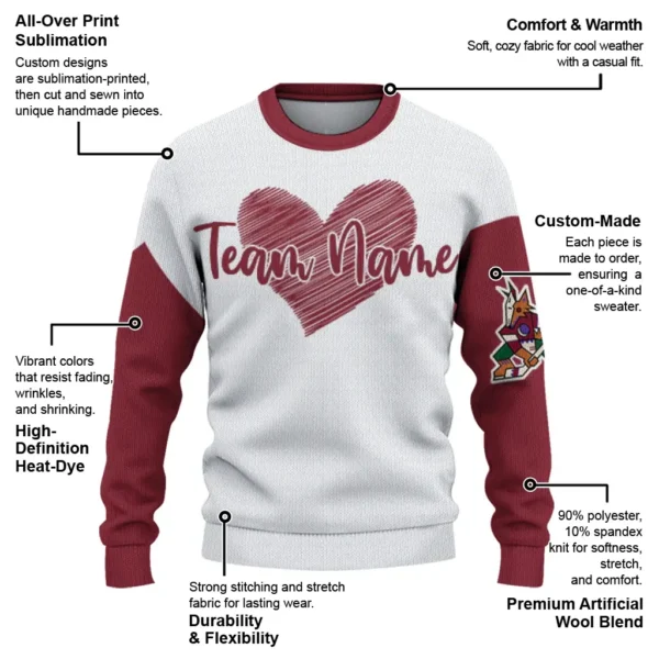 Arizona Coyotes Sweater Customized Heart Sketch Red White New Arrival