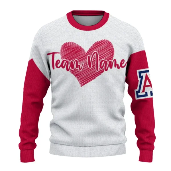 Arizona Wildcats Sweater Personalized Heart Sketch Red White Best Selling