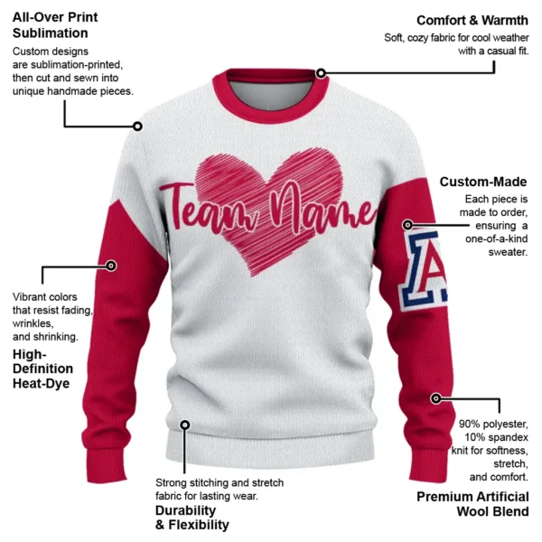 Arizona Wildcats Sweater Personalized Heart Sketch Red White New Arrival