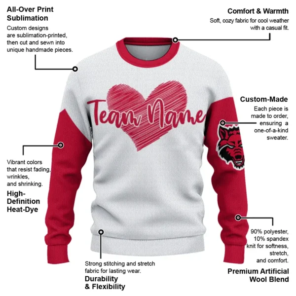 Arkansas State Red Wolves Sweater Personalized Heart Sketch Scarlet White New Arrival