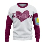 Aston Villa Sweater Personalized Heart Sketch Claret White Best Selling