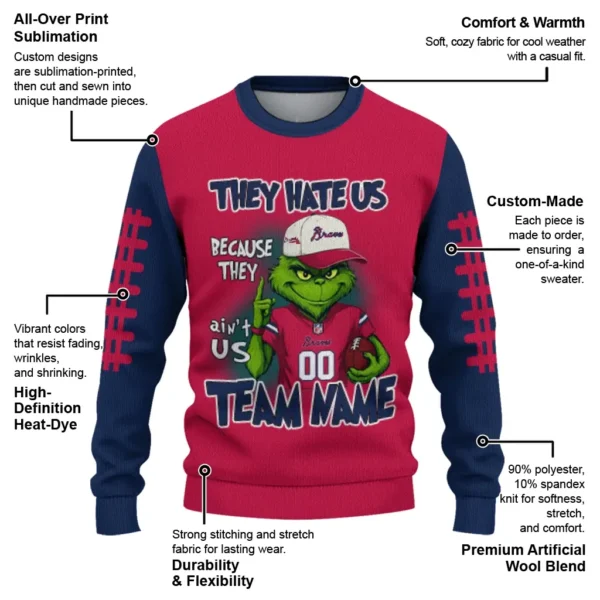 Atlanta Braves Sweater Custom Grinch Fierce Navy New Arrival