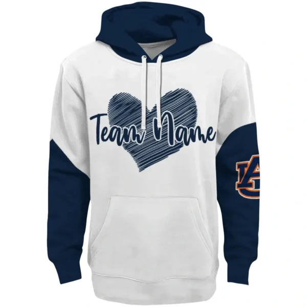 Auburn Tigers Hoodie Custom Scribble Heart Navy Blue White Best Selling